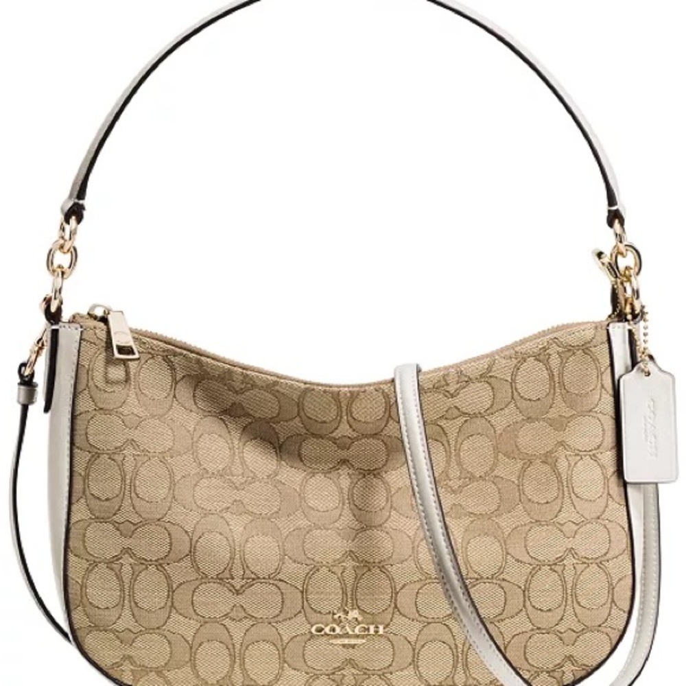 ❌SOLD❌Coach Beige Signature Canvas and Leather Shoulder Crossbody Bag